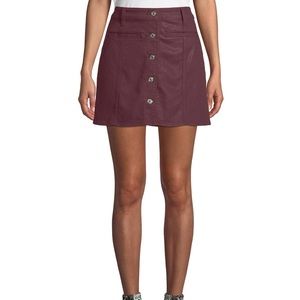 7 For All Mankind Burgundy Coated Denim Button Up Wrap Skirt Size 27
